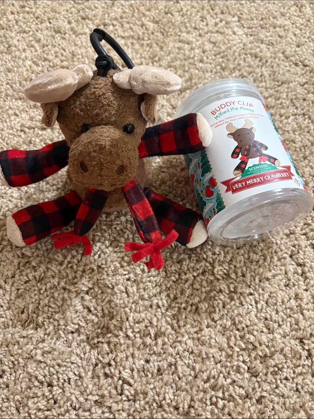 Buddy Clip Moose Plush Keychain with Red & Black Plaid- Scentsy